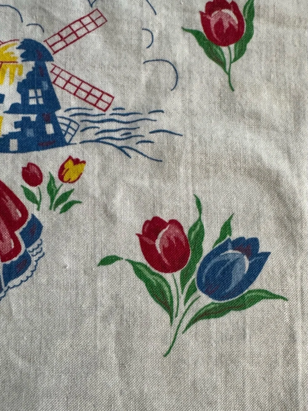 Vintage 1950’s Dutch Holland Tea Towel 17X26 Windmill Tulip Boy & Girl MCM